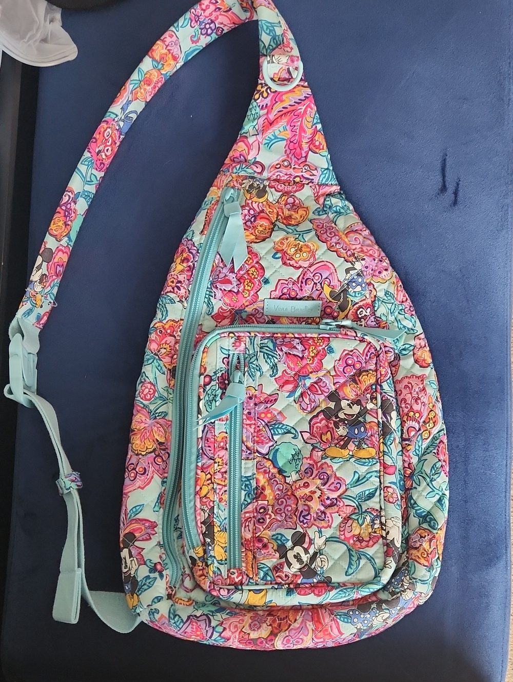 Vera Bradley Disney Floral Aqua Pink Quilted Crossbody Sling